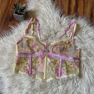 For Love & Lemons Floral Frenzy Bustier Pastel Lace Top